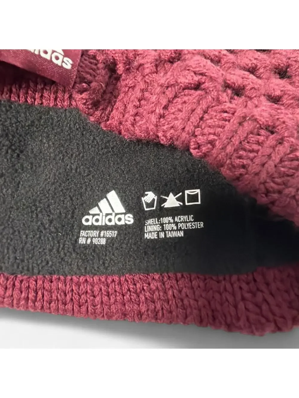 Adidas Burgundy Fleece Lined Cable Knit Winter Headband